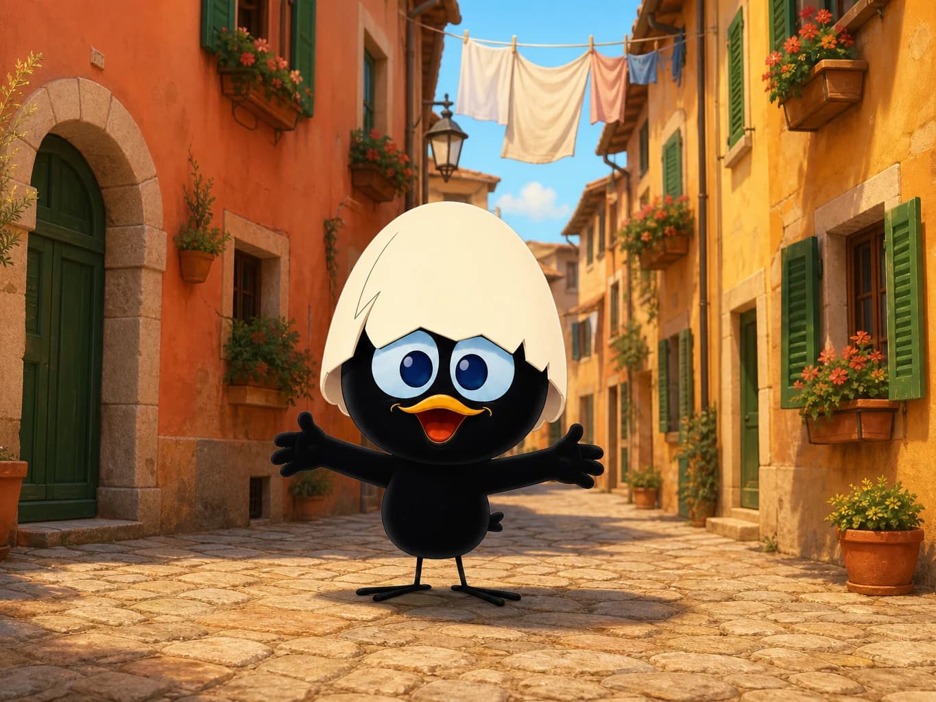 Calimero in a sunny Italian street